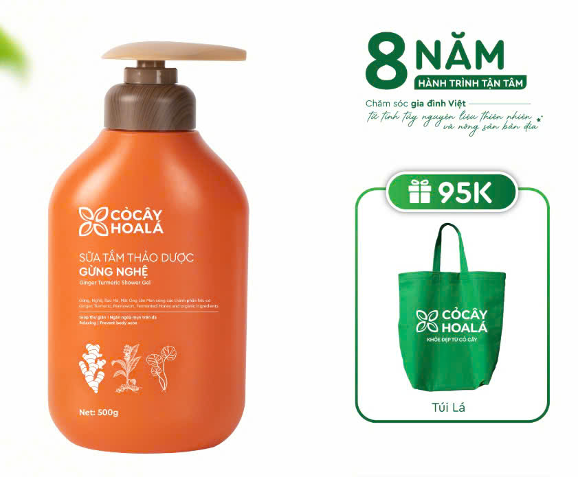 Sữa Tắm Thảo Dược Gừng Nghệ Cỏ Cây Hoa Lá 500g